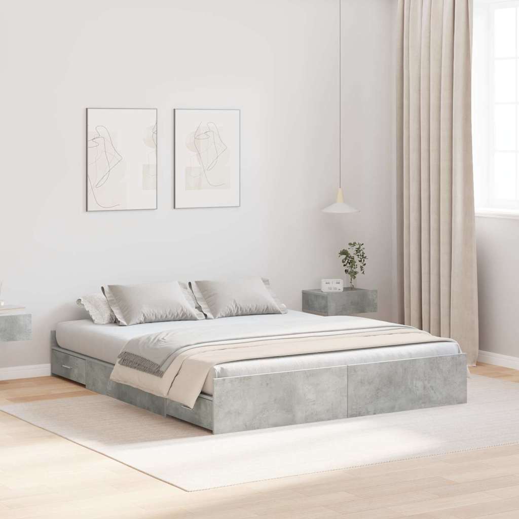 Novaro Ágykeret tárolóval fiókkal Beton Szürke 135 x 190 cm Szerelt Fa
