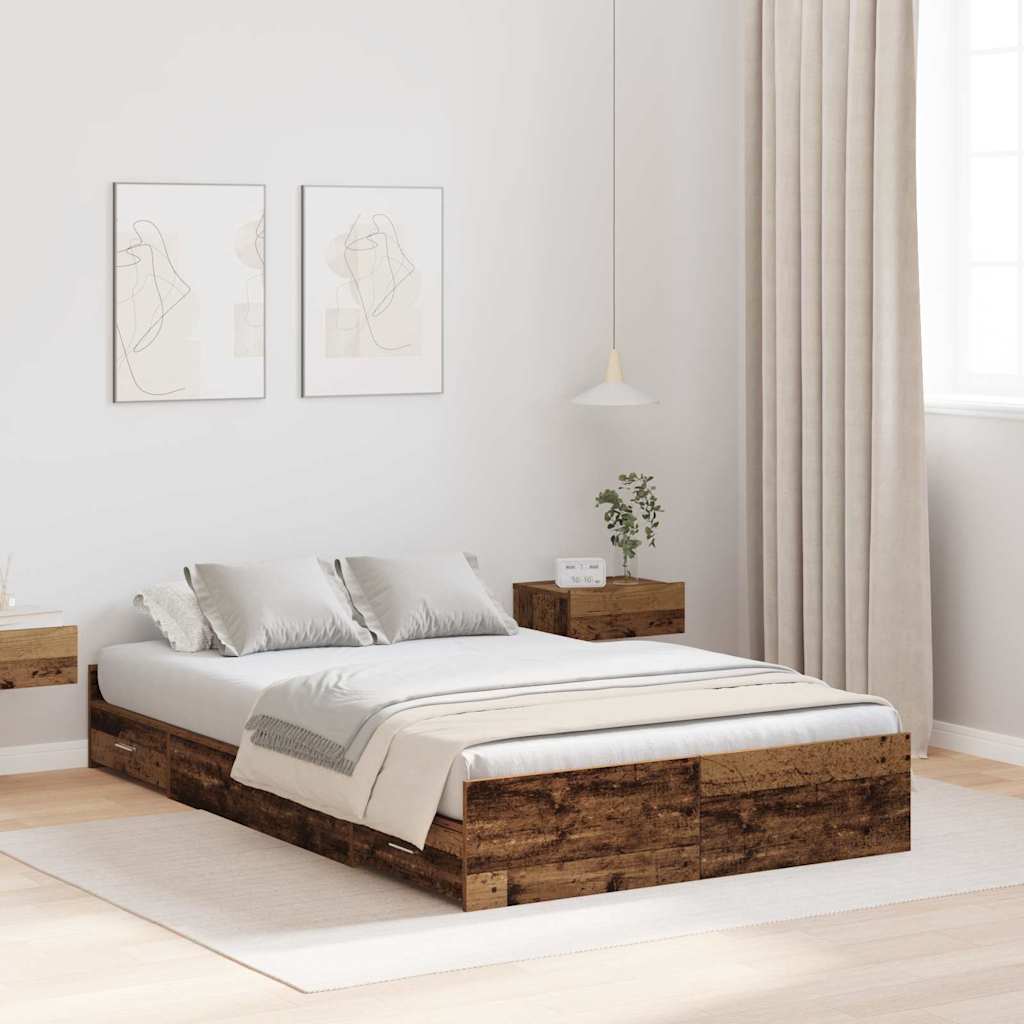 Novaro Ágykeret tárolóval fiókkal Öreg fa 120 x 190 cm Szerelt Fa