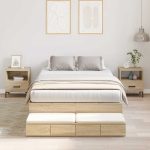Novaro Ágykeret tárolóval fiókkal Sonoma tölgy 120 cm Szerelt Fa