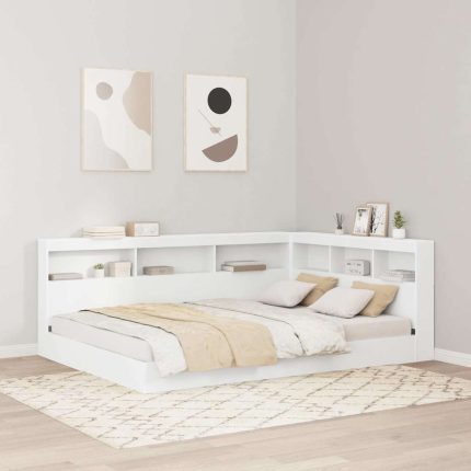 Novaro Könyvespolcos Ágy polcokkal Fehér 150 x 200 cm Szerelt Fa