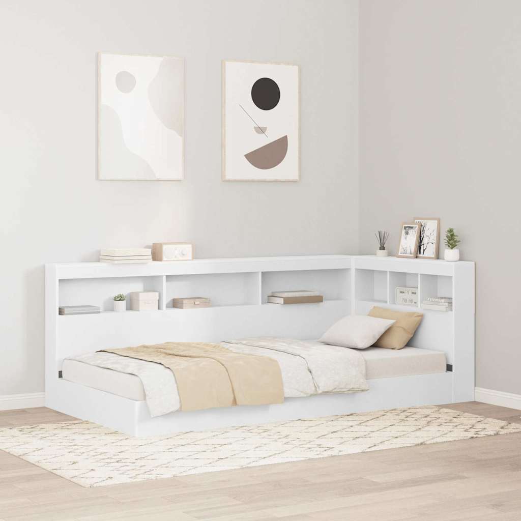 Novaro Könyvespolcos Ágy polcokkal Fehér 90 x 190 cm Szerelt Fa