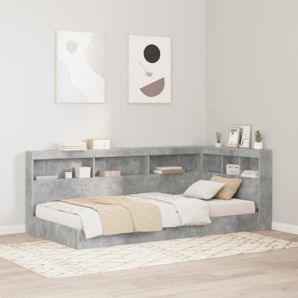 Novaro Könyvespolcos Ágy polcokkal Beton Szürke 75 x 190 cm Szerelt Fa
