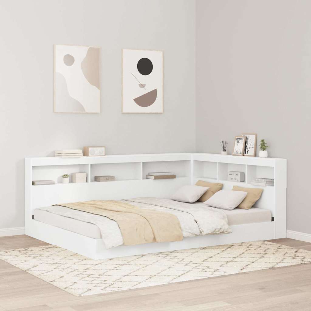 Novaro Könyvespolcos Ágy polcokkal Fehér 135 x 190 cm Szerelt Fa