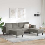 Novaro Kanapé Világosszürke 250 x 188 x 76 cm Bársonyos szövet