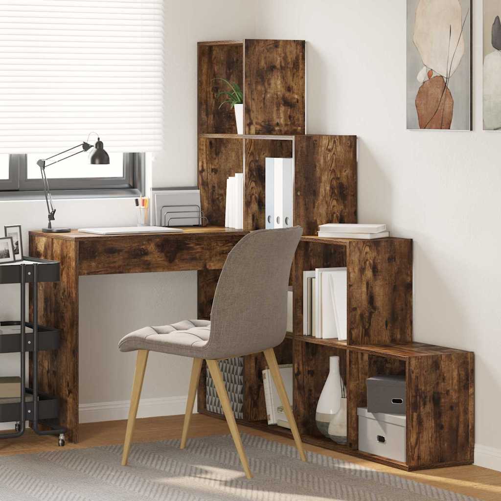 Novaro Sarokíróasztal polcokkal Füstölt tölgy 101,5 x 149,5 x 149,5 cm