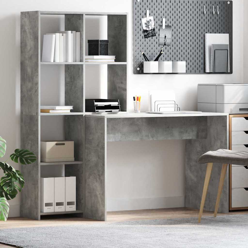 Novaro Asztal polcokkal Beton Szürke 138,5 x 55 x 143 cm Szerelt Fa