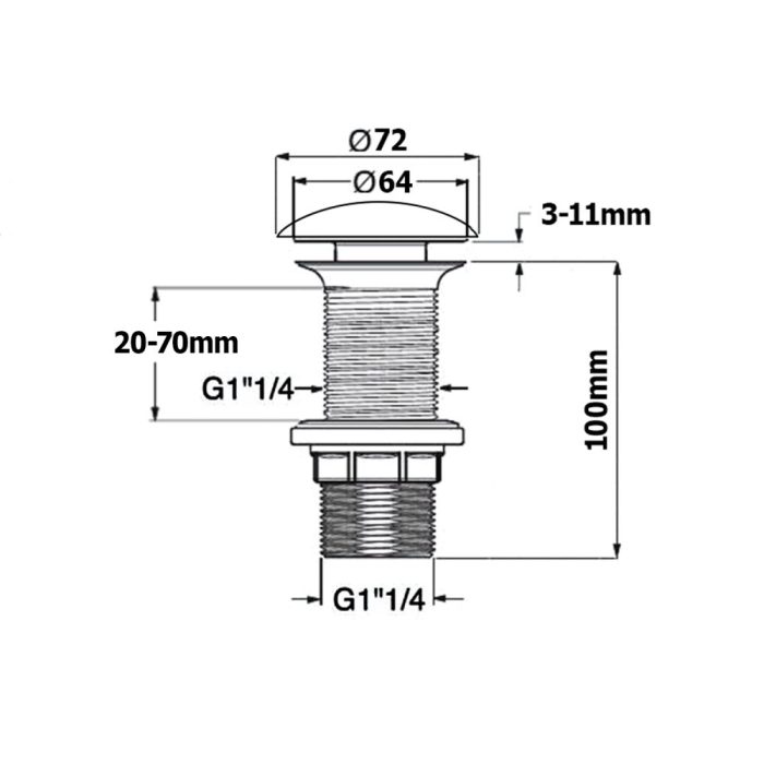 Klikk - klakk leeresztő - MATT SZÜRKE - porcelán - túlfolyó NÉLKÜLI mosdókagylóhoz - 5/4" - Ø 73 mm