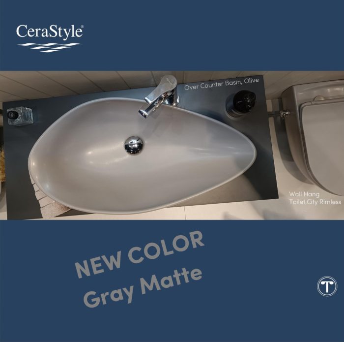 CeraStyle OLIVE - PULTRA ültethető - Top Counter - porcelán mosdó - MATT SZÜRKE - 75 x 38 cm